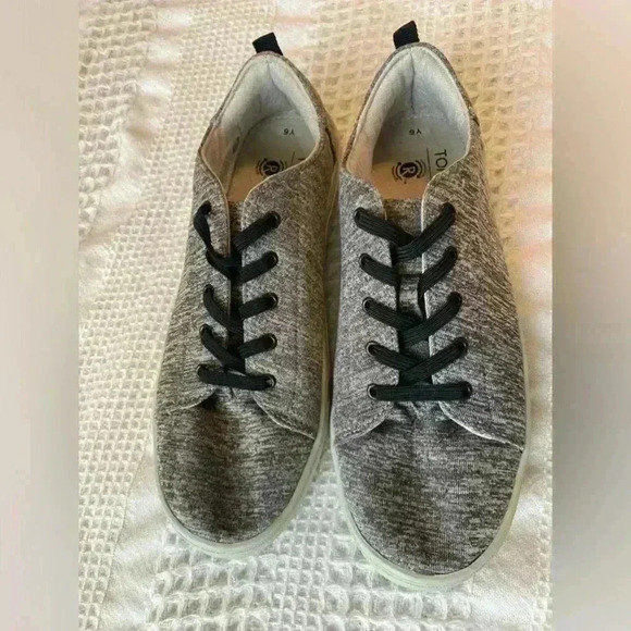 Tom’s Grey Slip On Shoes Lenny Lace Up Shoes School Shoes Comfort Padded Insole - Picture 2 of 5